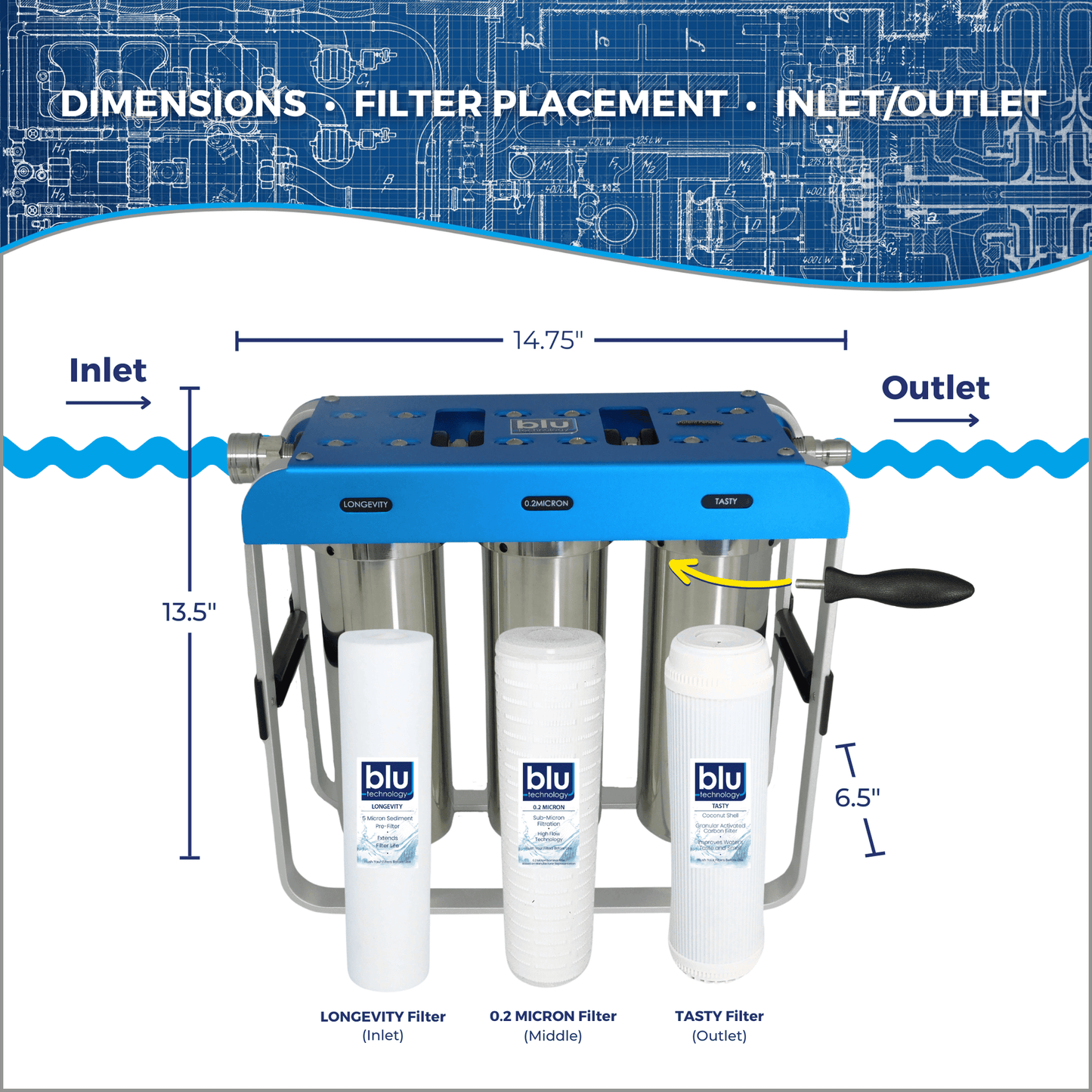 Blu Tech AR3 XLt Premium 10" 3-Stage RV Water Filter