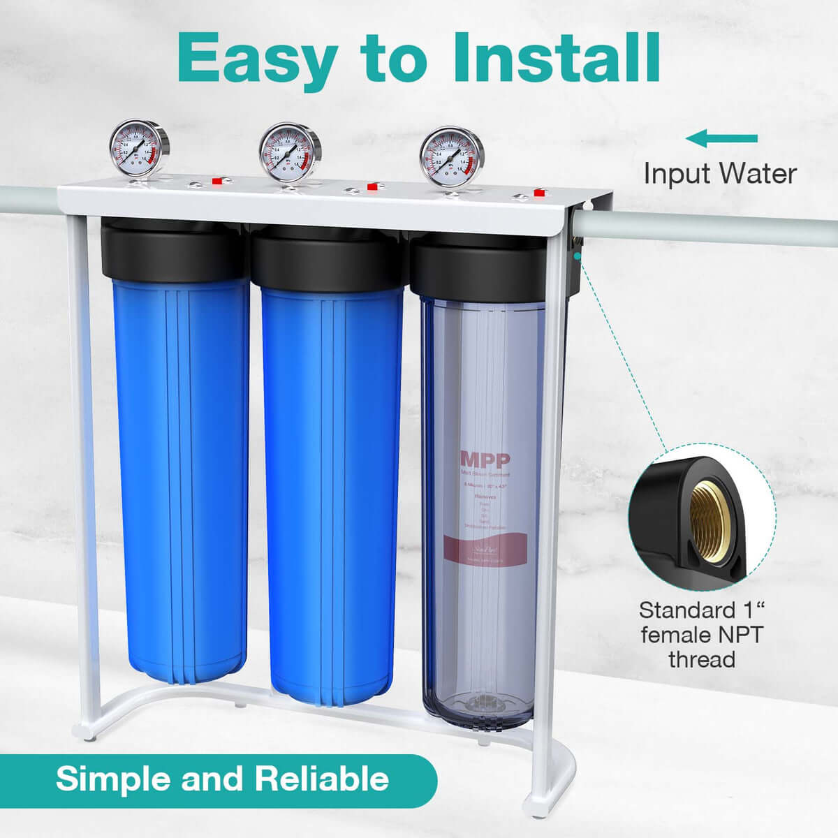 SimPure 3 Stage Whole House Water Filter for Well Water